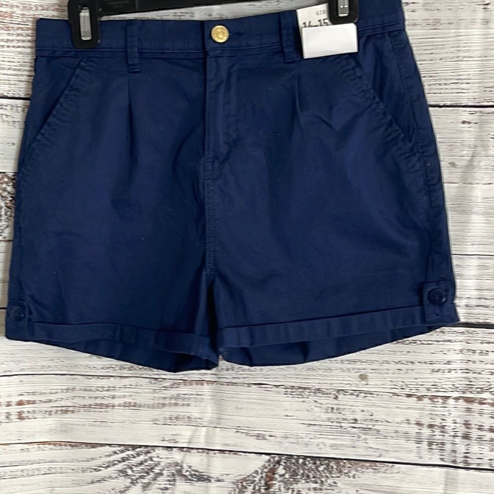 ‎Denim Co. Shorts cargo Girls size 14 uniform Navy Blue Adjustable Length New